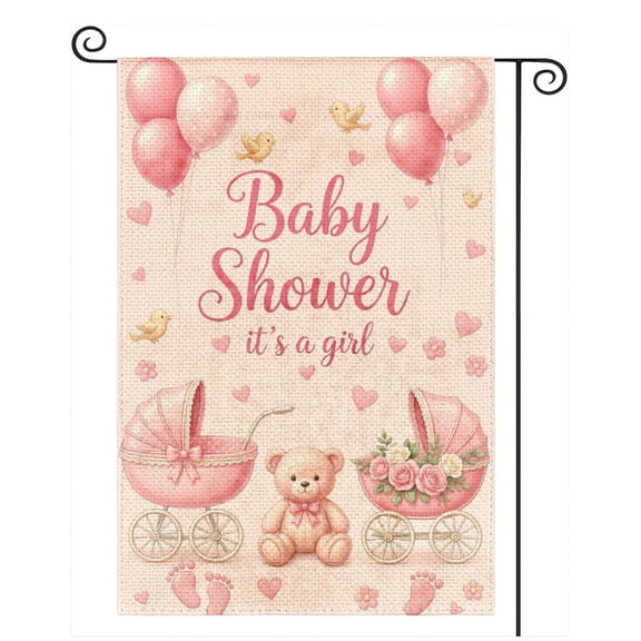 SPXUBZ Baby Shower Garden Flag 12x18 Inch, Pink Baby Welcome Outdoor Decorative Flag, Double Sided Yard Porch Party Decor
