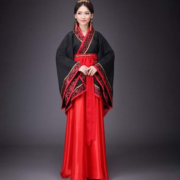 Women's Traditional Chinese Hanfu Dress - Elegant Black & Red Palace Style Gown, Wide Sleeve Embroidery for & Festivals (S-XXXL)