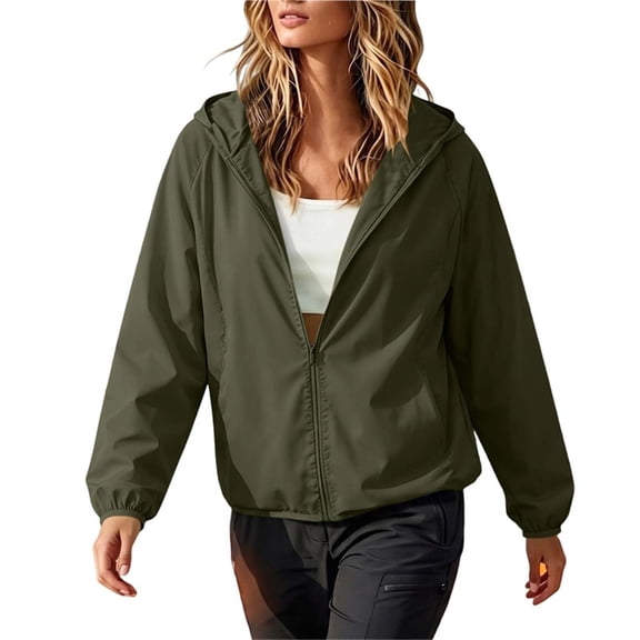 Women's Hooded Jackets Lightweight Windproof Jacket with Pockets Outdoor Hiking Running Jackets for Women Olive Green XL
