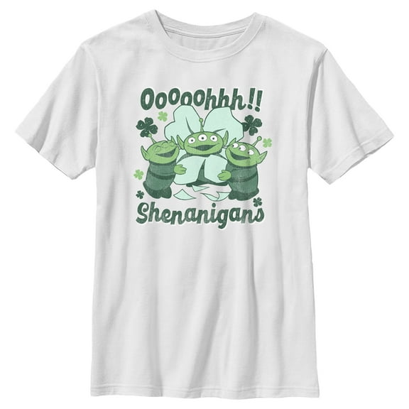 Boy's Toy Story St. Patrick's Day Little Green Men Ooooohhh Shenanigans Graphic Tee White Large