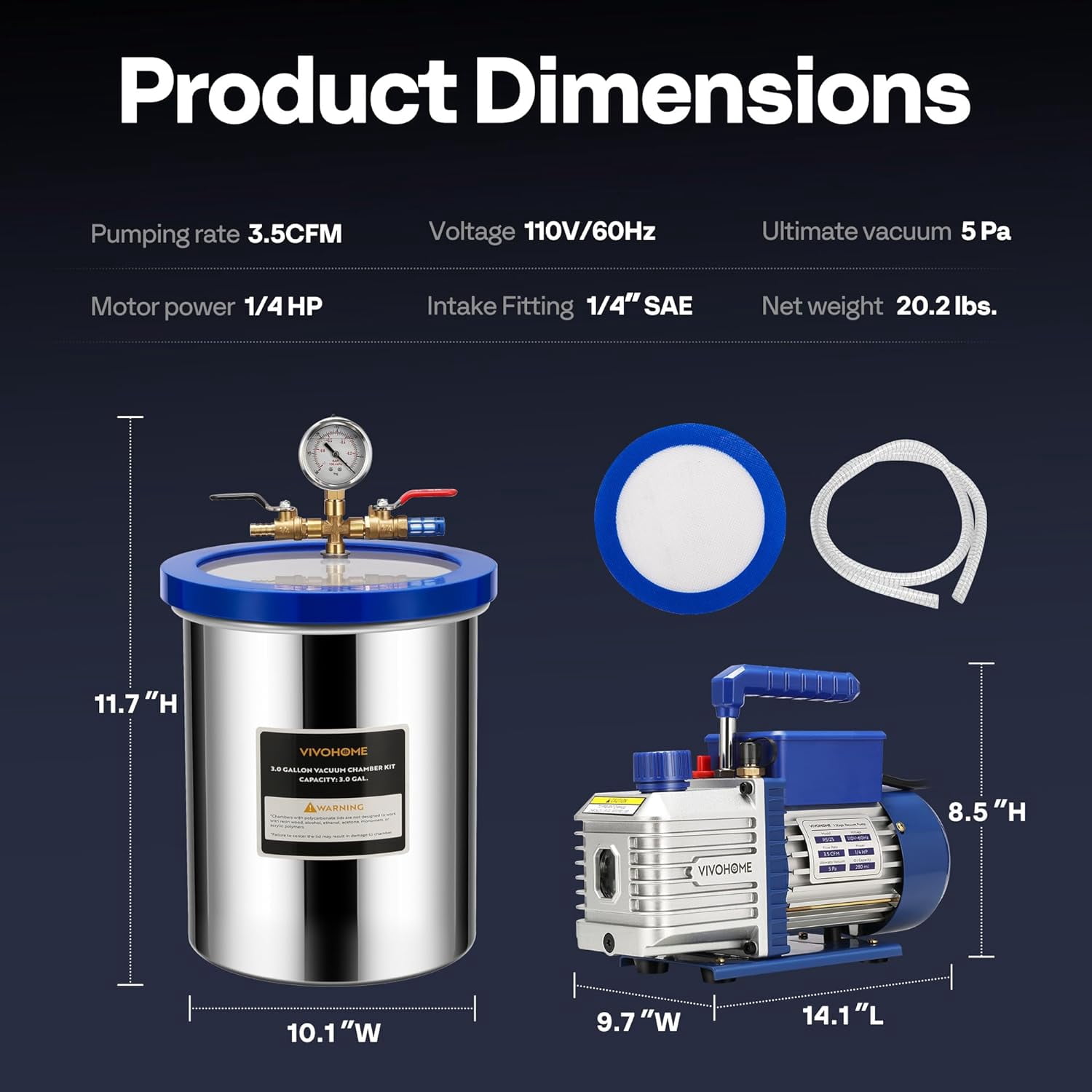 SPECSTAR 3 Gallon Vacuum Chamber with Vacuum Chamber 3.5cfm