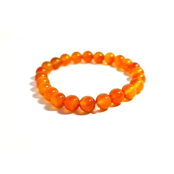 ROYALGEMSTONE Natural Amber Beaded Stretch Bracelet, Orange, 8mm Round Beads, Beaded Bracelet
