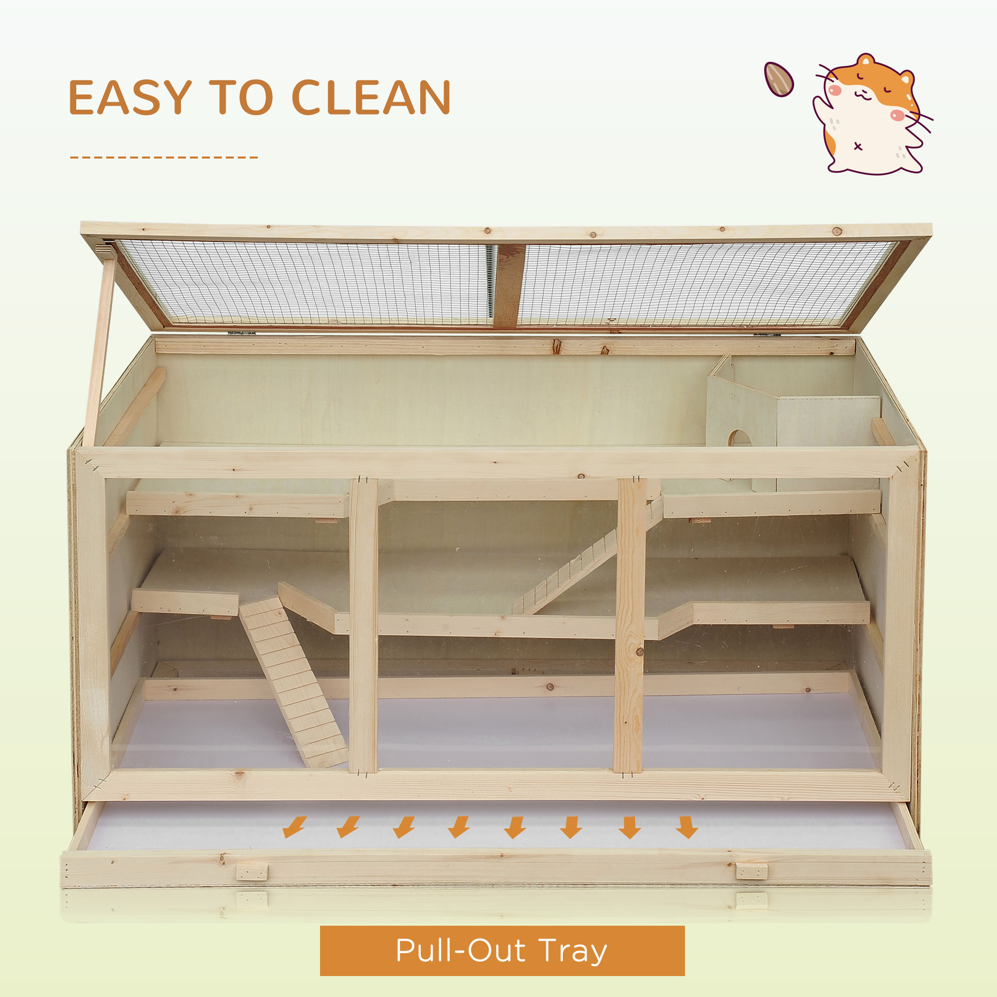 PawHut Wooden Hamster Cage Hutch, 3-Level Exercise Play House photo 6