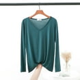 thumbnail image 2 of IWRICH Women's Undershirts V Neck Tops Soft Long Sleeve Sleep Shirt Stretchy Casual Basic Tee Shirt Dark Green XXXXXL, 2 of 7