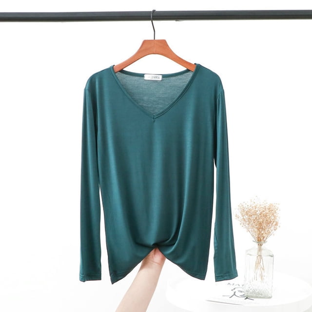 MHFRRA Camiseta de Manga Larga, Holgada, Informal, Básica, Cómoda y Suave, con Cuello Redondo para Uso Diario. Verde Oscuro
