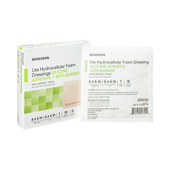 McKesson Lite Hydrocellular Foam Dressing, Adhesive Wound Bandage, 6 in x 6 in, 10 Count, 1 Pack