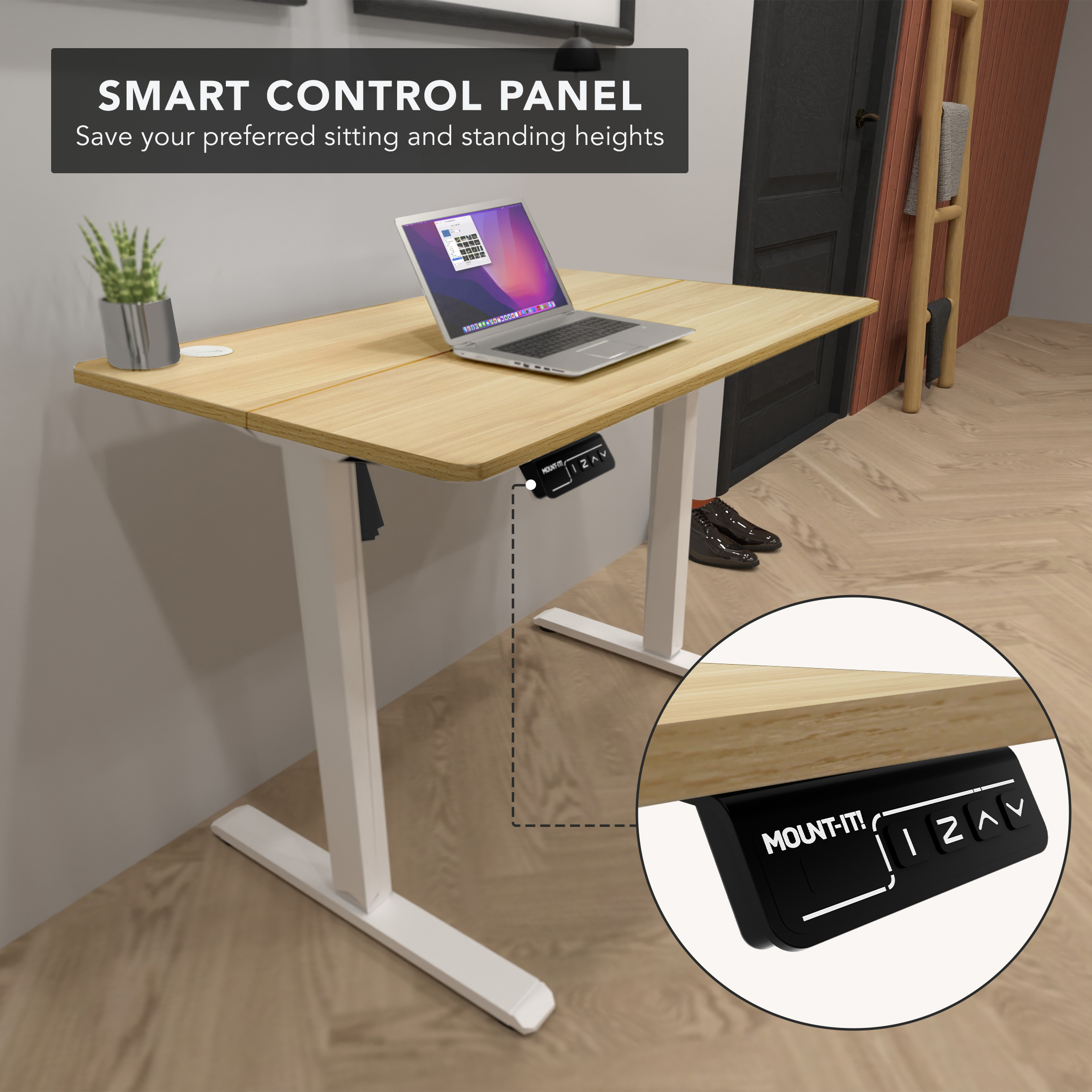 Mount-It! Electric Standing Desk with 48" x 24" Tabletop - Compact Sit Stand Desk with Memory Presets, Home Office Workstation, Beige