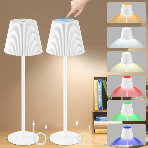 ​LOFTER-Pro 15" Desk Lamp with Metal Base, 2 Pack Rechargeable Dimmable Light, 3-Color Stepless Dimming for Bedroom and Office​