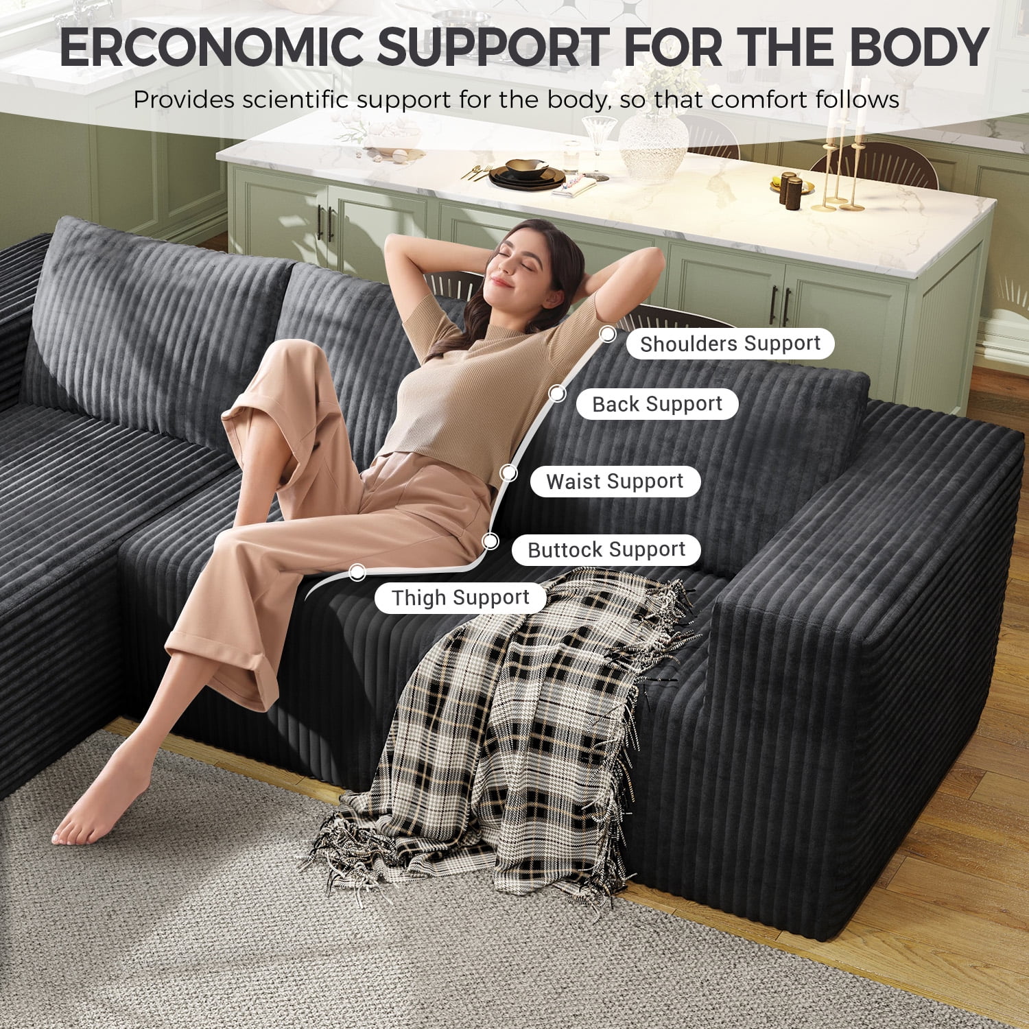 YVDNHP Modular Cloud Sofa - No Assembly Required, 94" Oversized L-Shaped Sectional with Chaise, Flannel Fabric Deep Seating Couch for Living Room