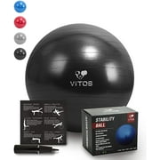 Vitos Fitness Anti Burst Stability Ball Extra Thick Non Slip Supports 2200LB for Fitness Exercise Birth Balance Yoga Workout Guide & Quick Pump Included Professional Quality Design (Black, 75 cm)