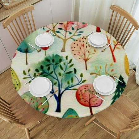 

SheronV Watercolor Pattern Round Tablecloth Stain-Resistant Washable 38 -42