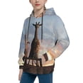 thumbnail image 2 of Kll Unisex Kids Boys Girls Hooded Pocket Pullover Hoodies-Elephant Giraffe On A Mountain Top Sunset, 2 of 9