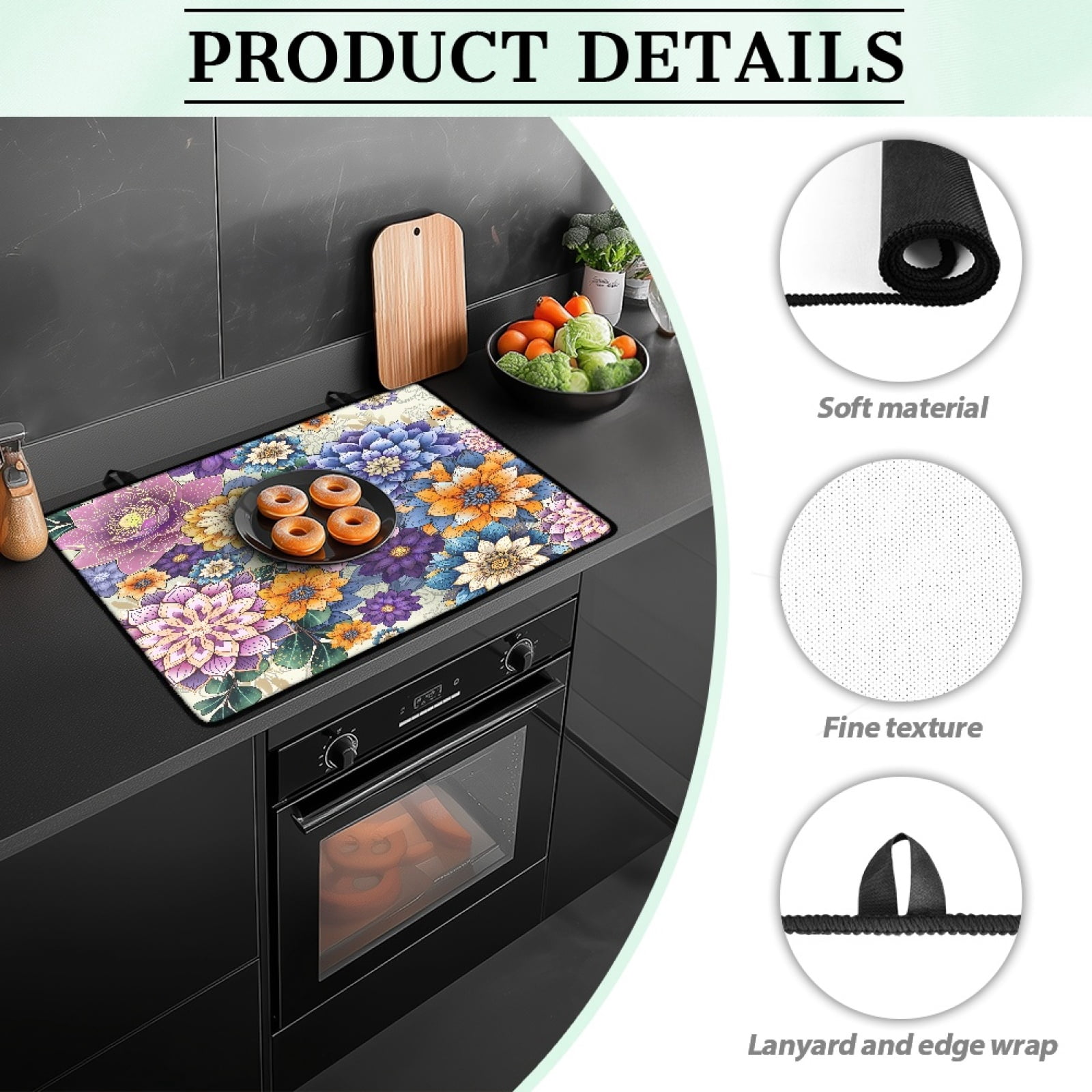Renewold Stove Cover for Glass Top Stove, Scratch Resistant Stove Top Cover Heat Resistant Foldable Cooktop Cover Extra Counter Space, 29 x 21 Inch, Bohemian Flower Pink Yellow