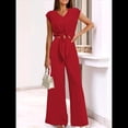 thumbnail image 4 of Conjuntos de Dos Piezas de Verano para Mujer 2025, Top Corto con Cinturón, Mangas y Cuello en V, Pantalones Anchos, Chándal Informal. Rojo XL, 4 of 7