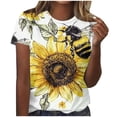 thumbnail image 2 of Womens Tops Short Sleeved Honeybee Festival Casual Printed Round Neck T-shirt Brown XXXXXL, 2 of 5