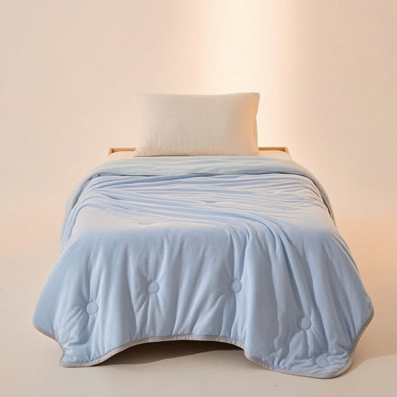 Twin Size Summer Quilt, Lightweight Breathable Blanket, Air Conditioning Comforter, Washed Cotton Bedspread for Hot Weather & Dorms(Blue)