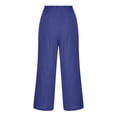 thumbnail image 5 of Usmixi Womens Loose Straight Capris Casual Solid Cotton Linen Breathable Cropped Trousers Leisure Button Elastic Waist Wide Leg 3/4 Pants with Pocket Dark Blue l, 5 of 6