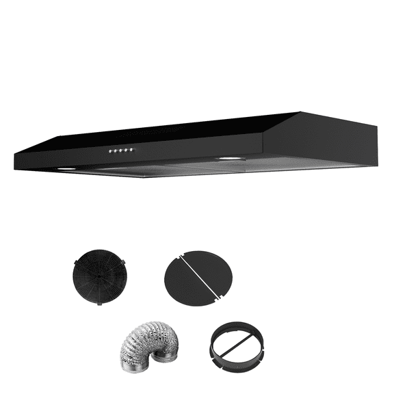 GRACEALL 30 Inch Black Under Cabinet Range Hood, 300 CFM Kitchen Vent Hood with 3-Speed Fan, LED Lights, Convertible Ducted/Ductless, Dishwasher-Safe Filter, Plug-in 110V