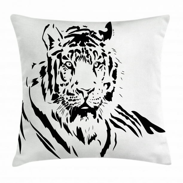 Tiger Throw Pillow Cushion Cover Black Stripes Of A Large Hunter Cat Nature Scenes Beautiful Sublime Beast Digital Artwork Decorative Square Accent Pillow Case 24 X 24 Inches Black By Ambesonne