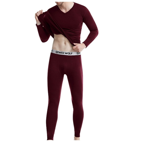 Ediodpoh Men's Suits Men Stretch Slim Fit Reversible Thermal Underwear Set 2 Piece Sets Men Outfit Wine L