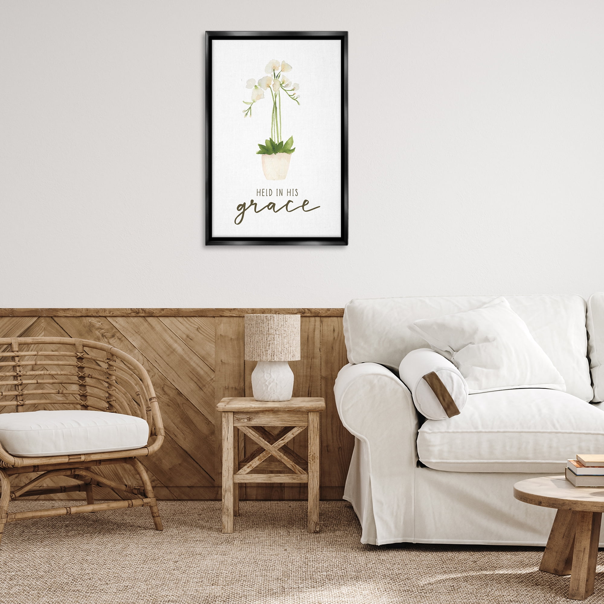 Stupell Industries Held In His Grace Botanical & Floral Painting Black Floater Framed Art Print Wall Art, 21 x 31