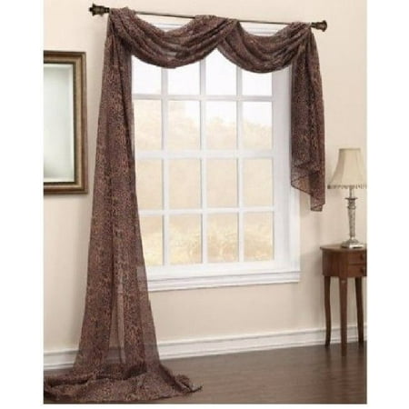 Monagifts One Leopard Brown Cheetah Print Window Scarf Sheer Voile