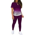 thumbnail image 3 of Avamo Women Sweatsuits Short Sleeve Jogger Set Gradient Two Piece Outfit Ladies Casual Lounge Sets Fitness Tracksuit Purple 5XL, 3 of 4