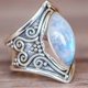 thumbnail image 4 of Anillo solitario de filigrana de plata de ley 925 con piedra lunar natural en forma de marquesa, talla 8, 4 of 5