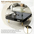 thumbnail image 6 of EUROCO 2-Tier Coffee Table High Gloss Square Center Table with 4 Golden Legs, 2 Drawers and 2 Shelves for Living Room, 33.4"×33.4",Black, 6 of 8