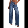 thumbnail image 2 of Pantalones Vaqueros de Pierna para Mujer, Cintura Alta, Elásticos, con Dobladillo Sin Rematar Azul Oscuro M, 2 of 7