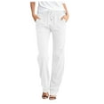 thumbnail image 1 of Zmoon Women's Solid Color Cotton and Linen Drawstring Loose Casual Wide-Leg Trousers, 1 of 7