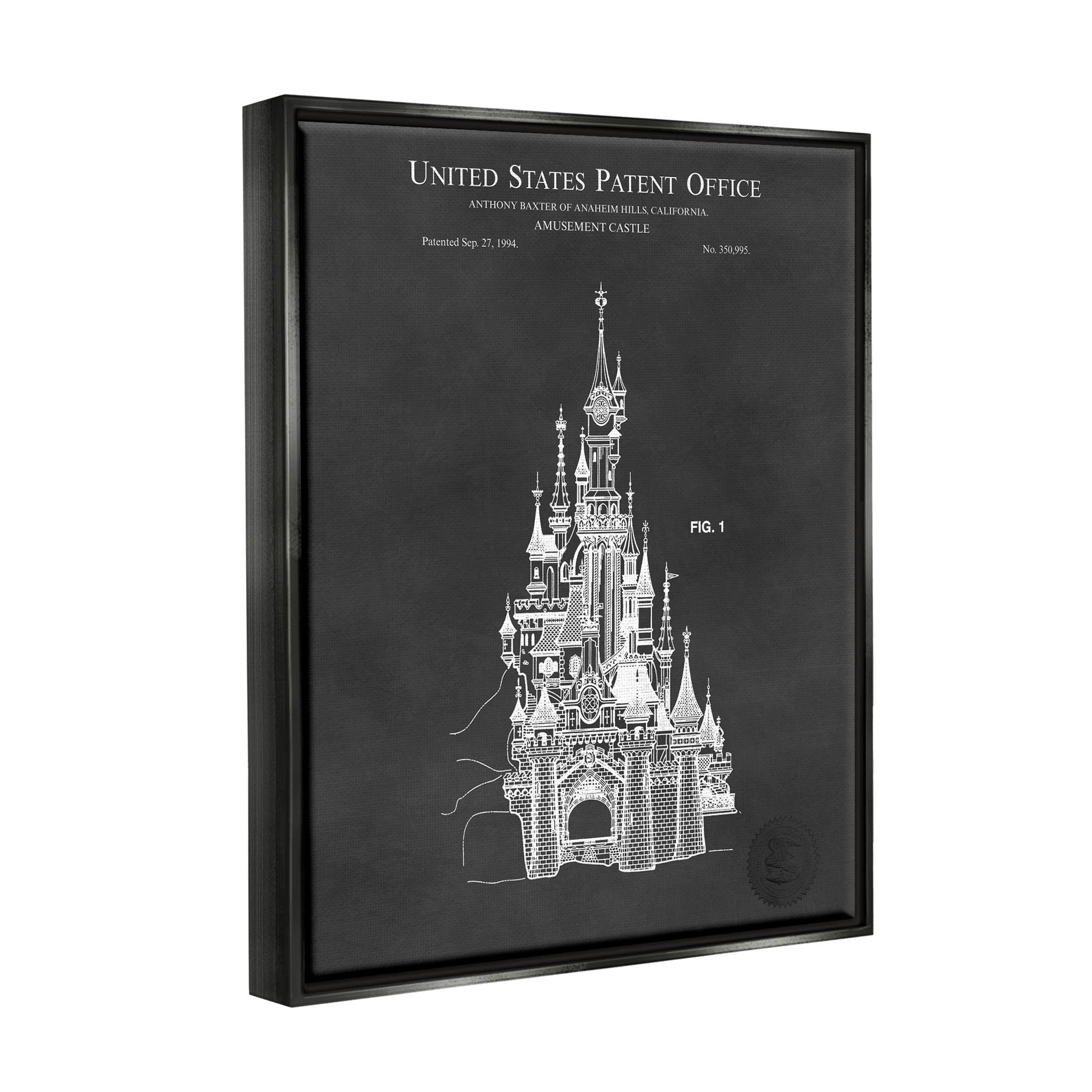 Stupell Industries Detailed Castle Diagram Chart Graphic Art Jet Black Floating Framed Canvas Print Wall Art, Design by Karl Hronek