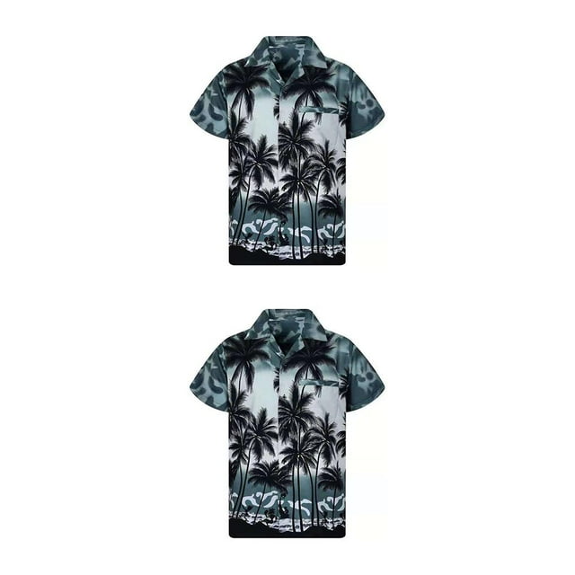 Jumpingount Camisa de playa de manga corta de secado rápido interruptor suelto vacaciones Palm Breasted ropa de playa de gran tamaño fiesta Gary/M 2piezas