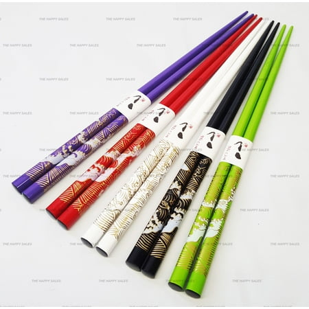 Bamboo Chopsticks Gift Set Wave Design, Wave Vivid Color, A Set has 5 Pairs Chopsticks 9 Long By Happy (Best Chopsticks In The World)