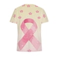 thumbnail image 4 of Women's Scrub Tops, V-Neck Short Sleeve Top with Pocket, Soft & Breathable Pink Ribbon Print Blouse for Work, 4 of 6