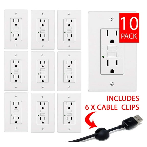 Teklectric - GFCI Receptacle 15A 125V and Free Wall Plate - GFCI Outlet 15 AMP 125 VOLT Wall Plate Included 15A GFCI 10 Pack