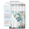 thumbnail image 2 of No Hook Coastal Crab Shower Curtain with Snap in Liner Set, Teal Nautical Beach Starfish Vintage Waterproof Fabric Bathroom Curtains with See Through Top Window, Hotel Style Modern 66 x 72 Inch, 2 of 7