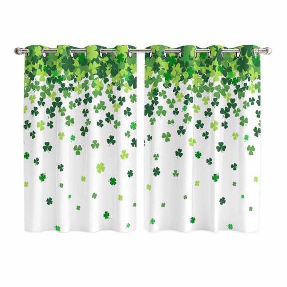St. Patrick's Day Kitchen Curtains Window Panels, Spring Lucky Shamrocks Rustic Leaves Insulated Window Treatment Curtain, Grommet Curtains for Bedroom/Living Room/Bathroom, 2 Piece 52"Wx63"L