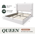 thumbnail image 3 of Amolife Queen Size Lift Up Hydraulic Storage Bed Frame, Platform Bed with Upholstered Wingback Headboard with Vertical Channel Tufting, White, 3 of 9