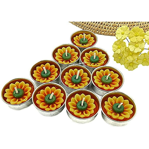 Sunflower Tealight Candles. Set of 10 Flower Candles