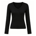 thumbnail image 6 of CBASIHI Womens Ribbed Long Sleeve T Shirts- Fall Winter Casual Slim Fit V Neck Stretchy Basic Thermal Undershirts Black Size L, 6 of 7
