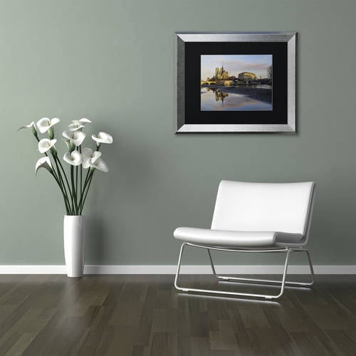 Trademark Fine Art "Sunrise in Notre Dame de Paris" Canvas Art by Mathieu Rivrin, Black Matte, Silver Frame