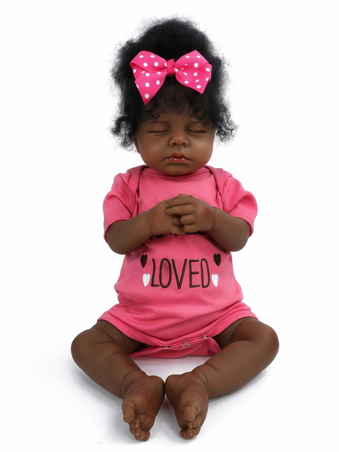 20 Inch Reborn Baby Doll Black Doll, Lifelike Baby Doll with Soft Cloth Body, Hand Rooted Curly Hair, Realistic African American Doll Toy for Kids Age 3+
