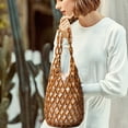 thumbnail image 6 of HUISZJ Woven Hand Bag, Creative Hollow Tote Bag, Handmade Beaded Shoulder Bag for Travel Commute Work (Brown), 6 of 10