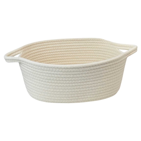 1-4PC Small Beige Basket with Handles Woven Rope Storage Basket for Gifts Empty Decorative Toy Basket Bin for Bathroom Closet Shelf Organizer 12x8x5 Inch