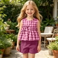 thumbnail image 2 of Yutgune Toddler Girl Cute Summer Outfits Plaid Sleeveless Tops and Shorts 2 Piece Set, 3-10 Years, 2 of 7