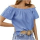 thumbnail image 3 of Blusas para mujer,Blusa con hombros descubiertos, manga corta, plisada, tejido de poliéster suave, camisa informal de verano para mujer, sopatenor, 3 of 8