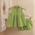 thumbnail image 2 of Scyoekwg Clothes Toddler Baby Girl Clothes Infant Summer Cute Solid Color Outfit Round Neck Sleeveless T-Shirt and Shorts 2Pcs Set Green2 Years, 2 of 3