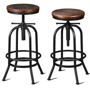 Diwhy Industrial Bar Stool-26-32 Inch Adjustable Swivel Metal Wood Stool Counter Height Bar Stool with Footrest-for Kitchen,Dining Side Chair,Pub,Bistro (Black 2pcs)