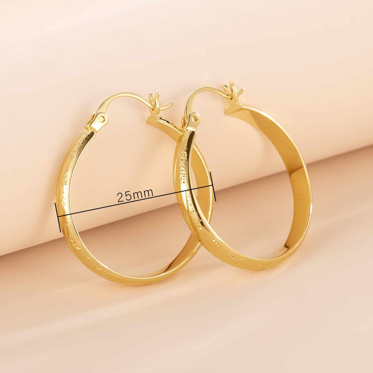 14K Gold Hoop Earrings for Women Textured Gold Filled Hoop Earrings, Classic Gold Earrings Lightweight Women’s Gold Jewelry 25mm